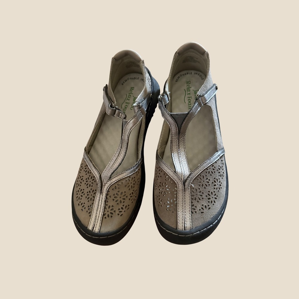 Jambu Creek Pewter Metallic Leather T-Strap Mary Jane Flats Women 7.5W J1CRE56